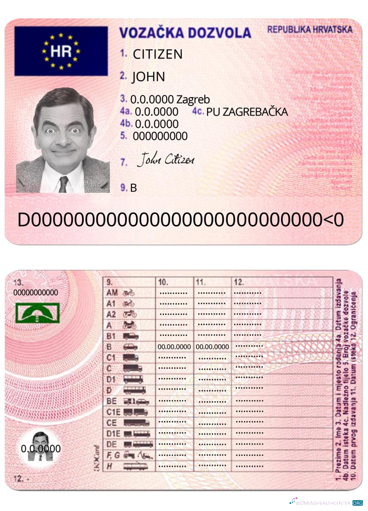 Download Croatia driving license Photoshop template